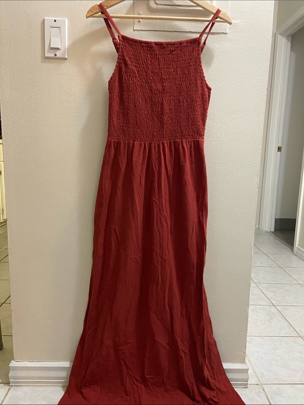 Old Navy Brick Red Smocked Maxi Dress with Double Straps